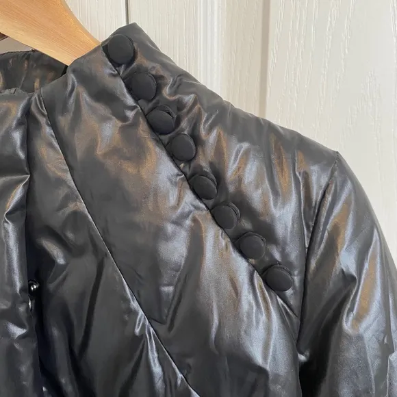BCBGMaxAzria Shiny Black Puffer Peplum Cropped Jacket Size XS
