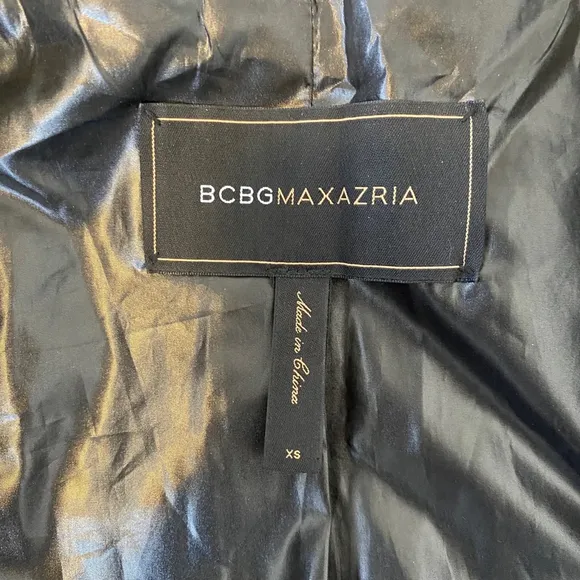 BCBGMaxAzria Shiny Black Puffer Peplum Cropped Jacket Size XS