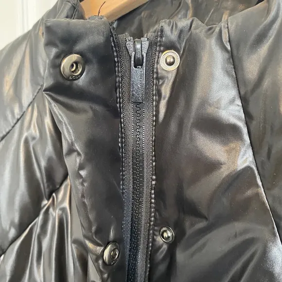 BCBGMaxAzria Shiny Black Puffer Peplum Cropped Jacket Size XS