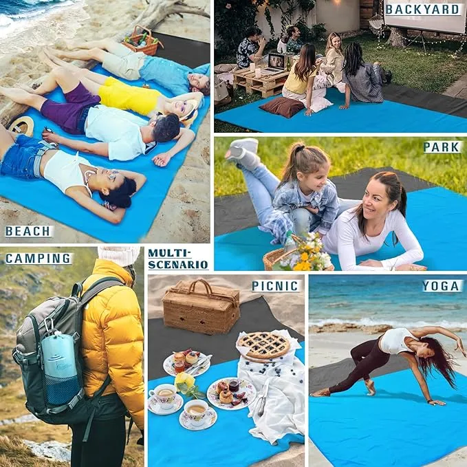 Beach Blanket Sandproof Waterproof 78''×81''1-5 Adults Oversized,Compact Lightweight Durable Beach Mat for Travel Camping Hiking Picnic blanket
