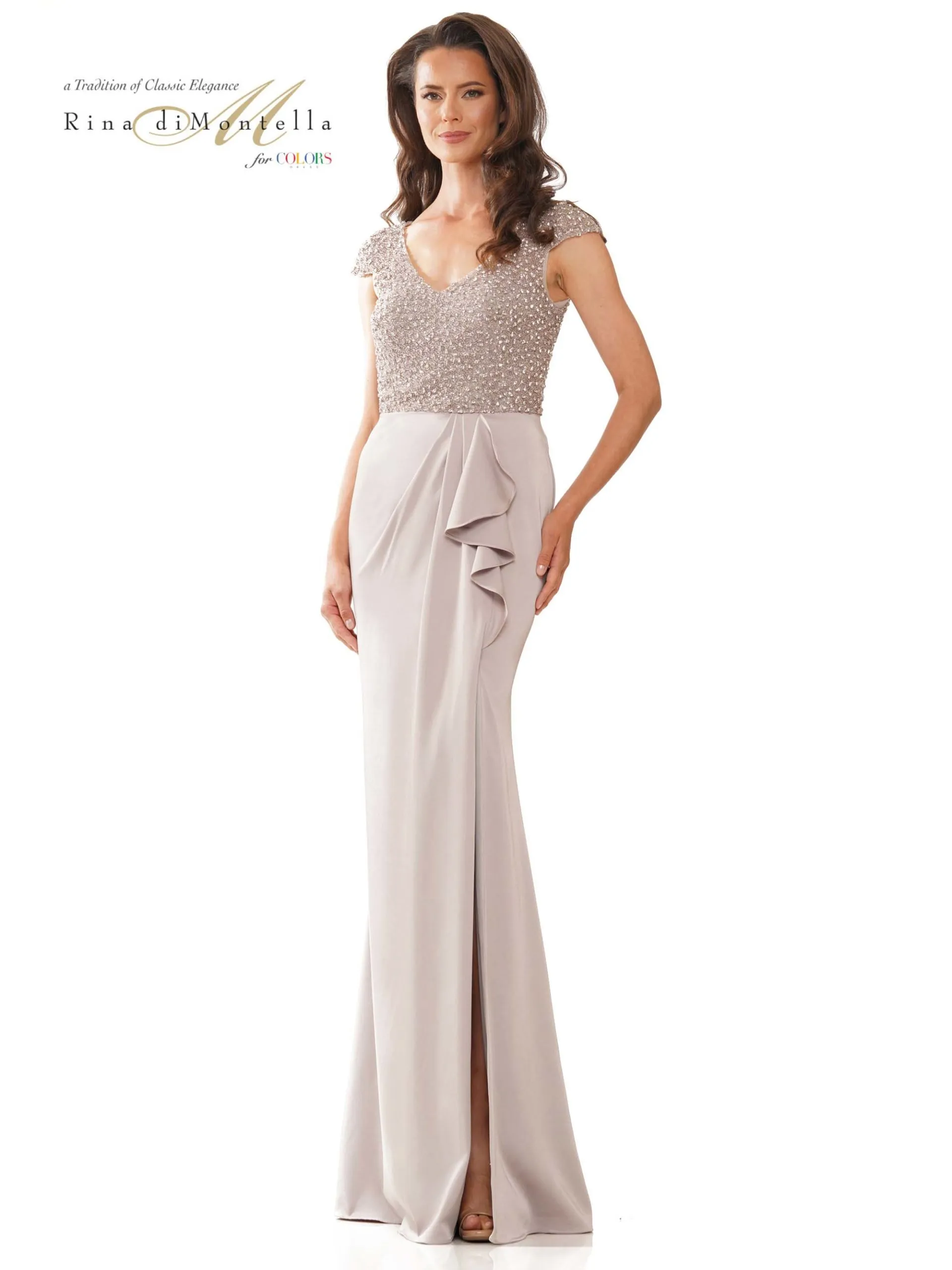 Beaded Cascading Ruffle Gown