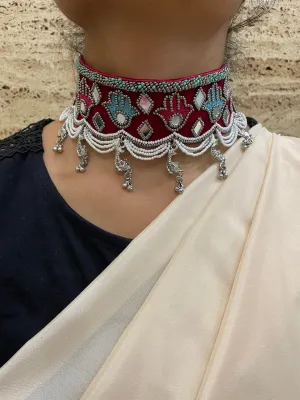 Beaded Choker Necklace Hamsa Design