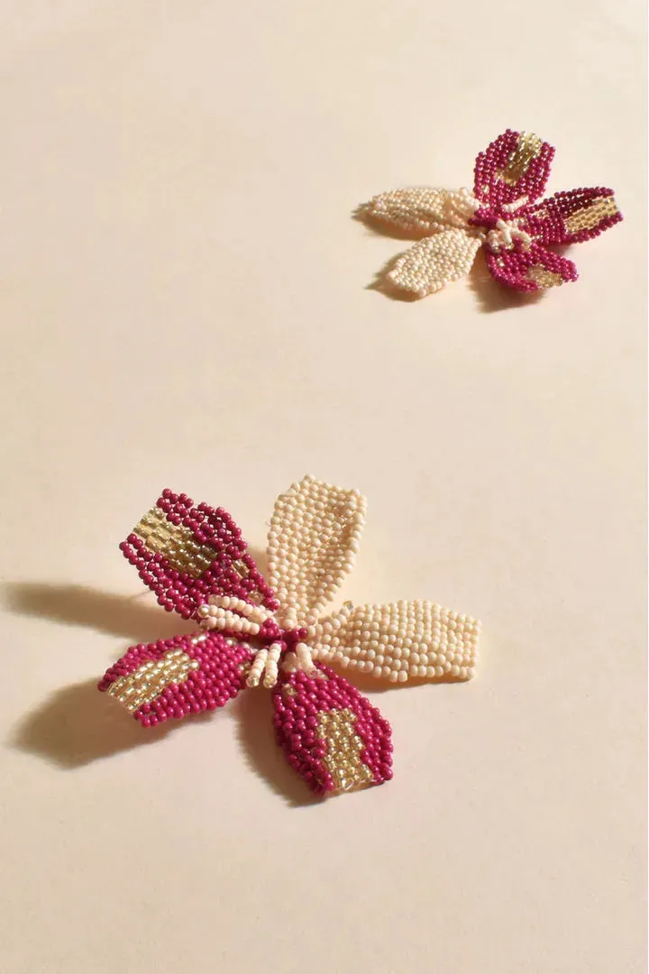 Beaded Flower Event Earring Magenta