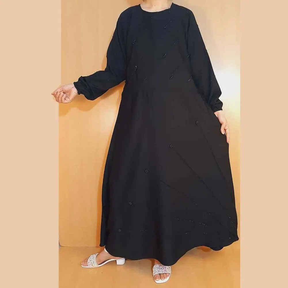 Beaded Nidah Fancy Abaya - Black - ZA152