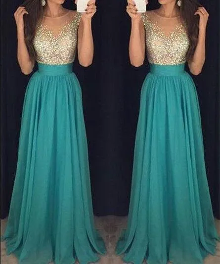 beaded prom dresses long teal green a line chiffon cheap elegant prom gowns robe de soiree