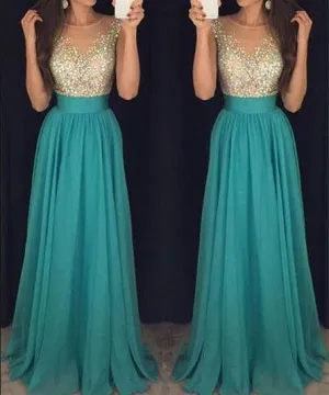 beaded prom dresses long teal green a line chiffon cheap elegant prom gowns robe de soiree