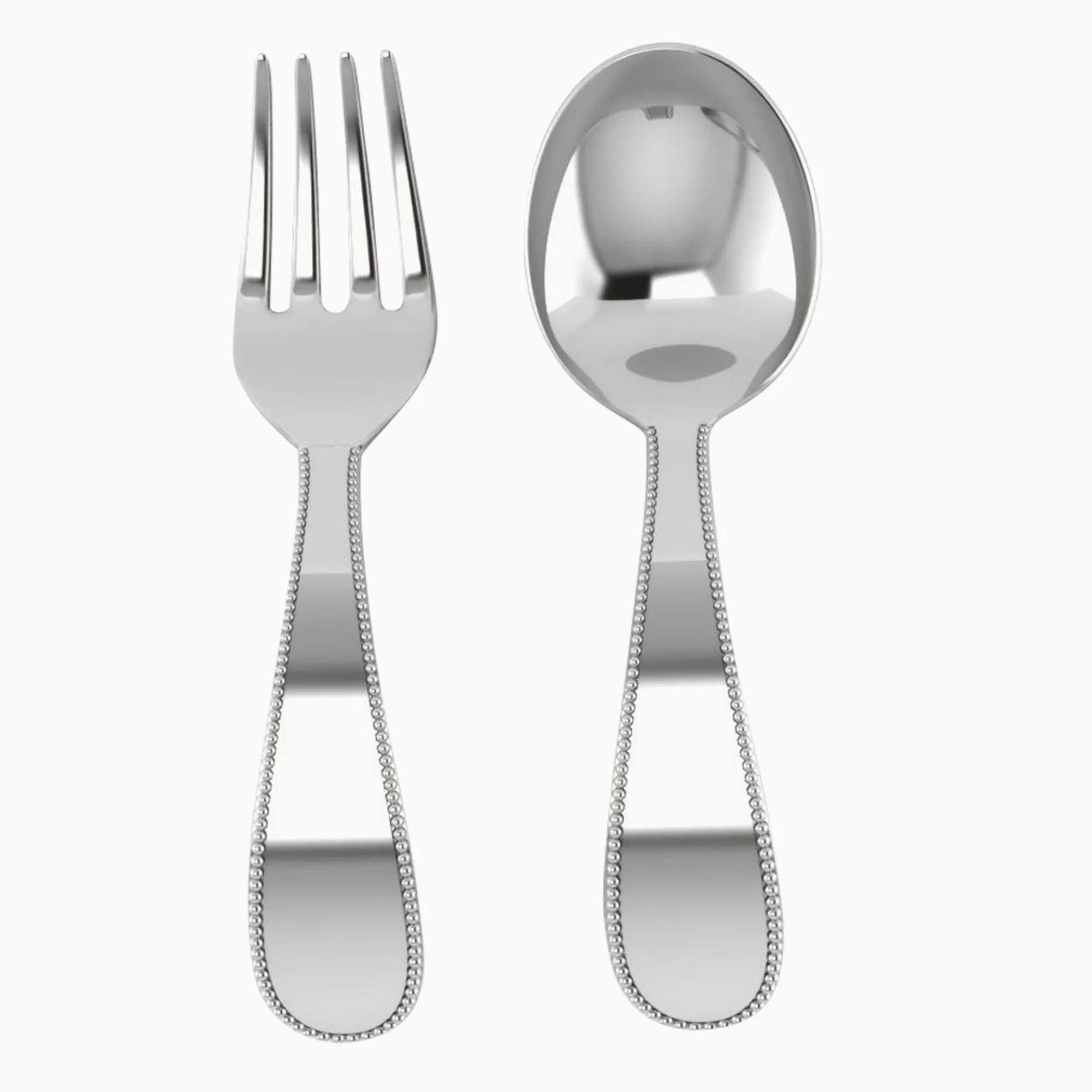 Beaded Sterling Silver Baby Spoon & Fork Set by Krysaliis