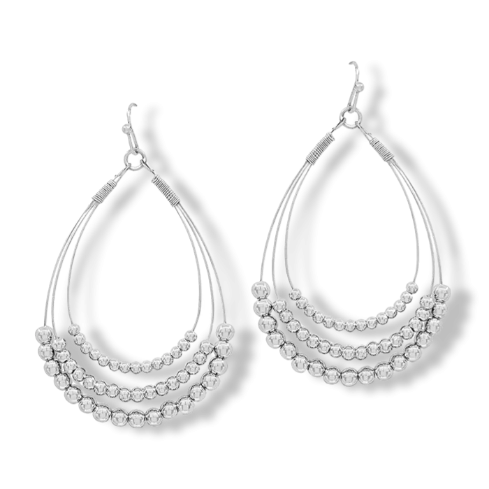 Beaded Teardrop Earrings - Silver