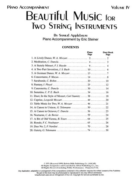Beautiful Music for Two String Instruments Book 4 Piano Accompaniment