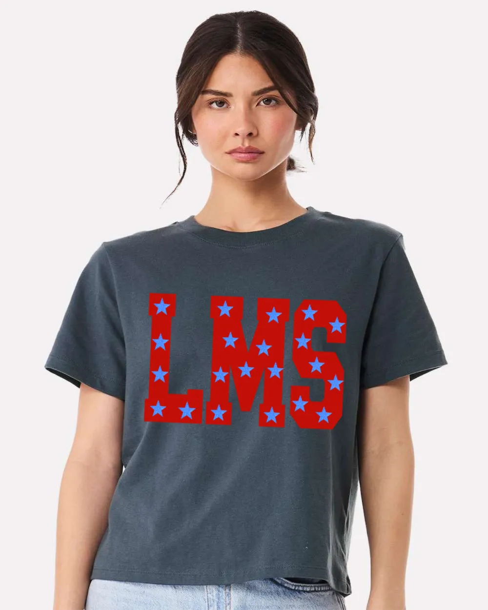 Bella Canvas MULTIPLE COLORS CROPPED Custom School Letters Spirit Shirt - Faux Glitter Stars