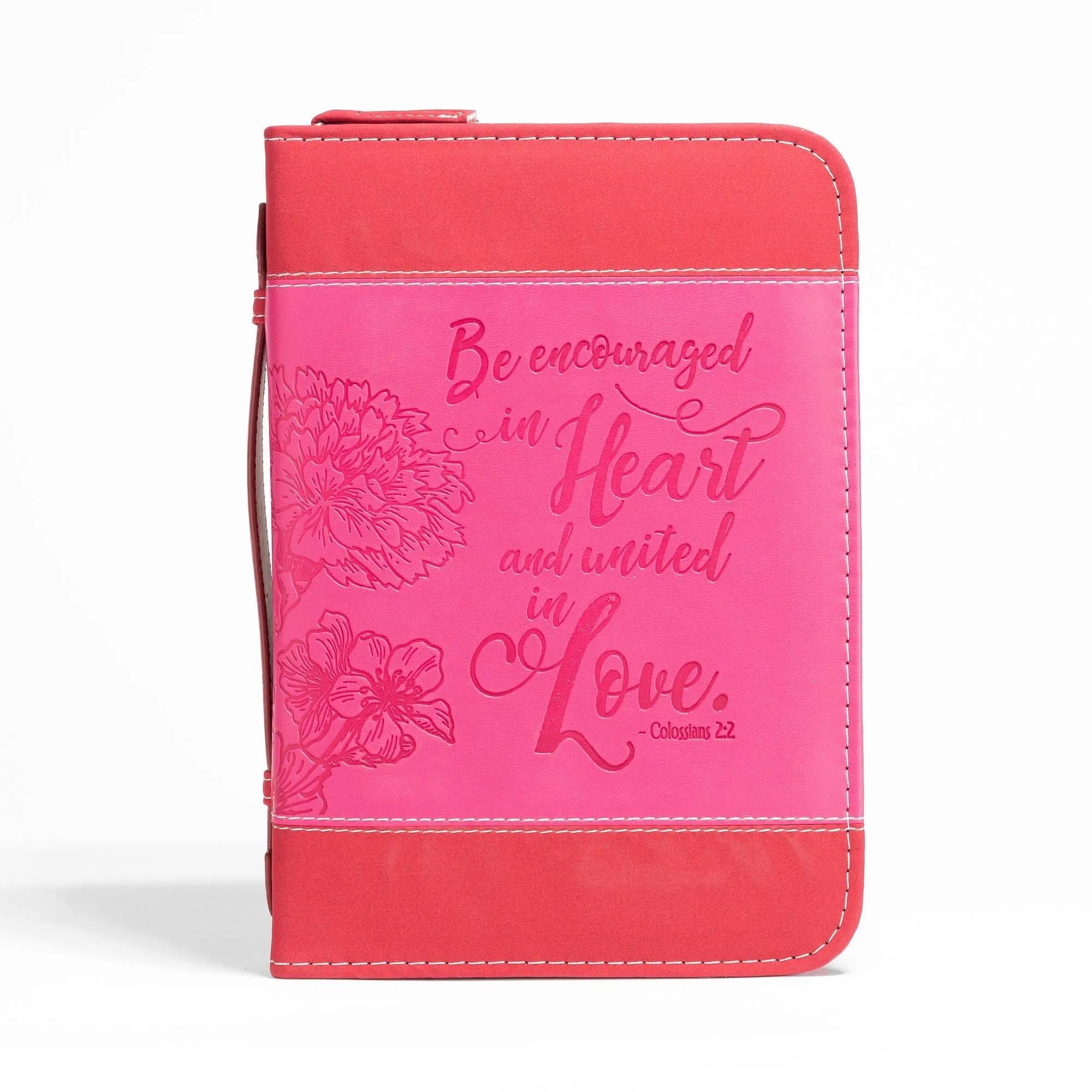 Bible Cover -Pink floral, Colossians 2:2: Large