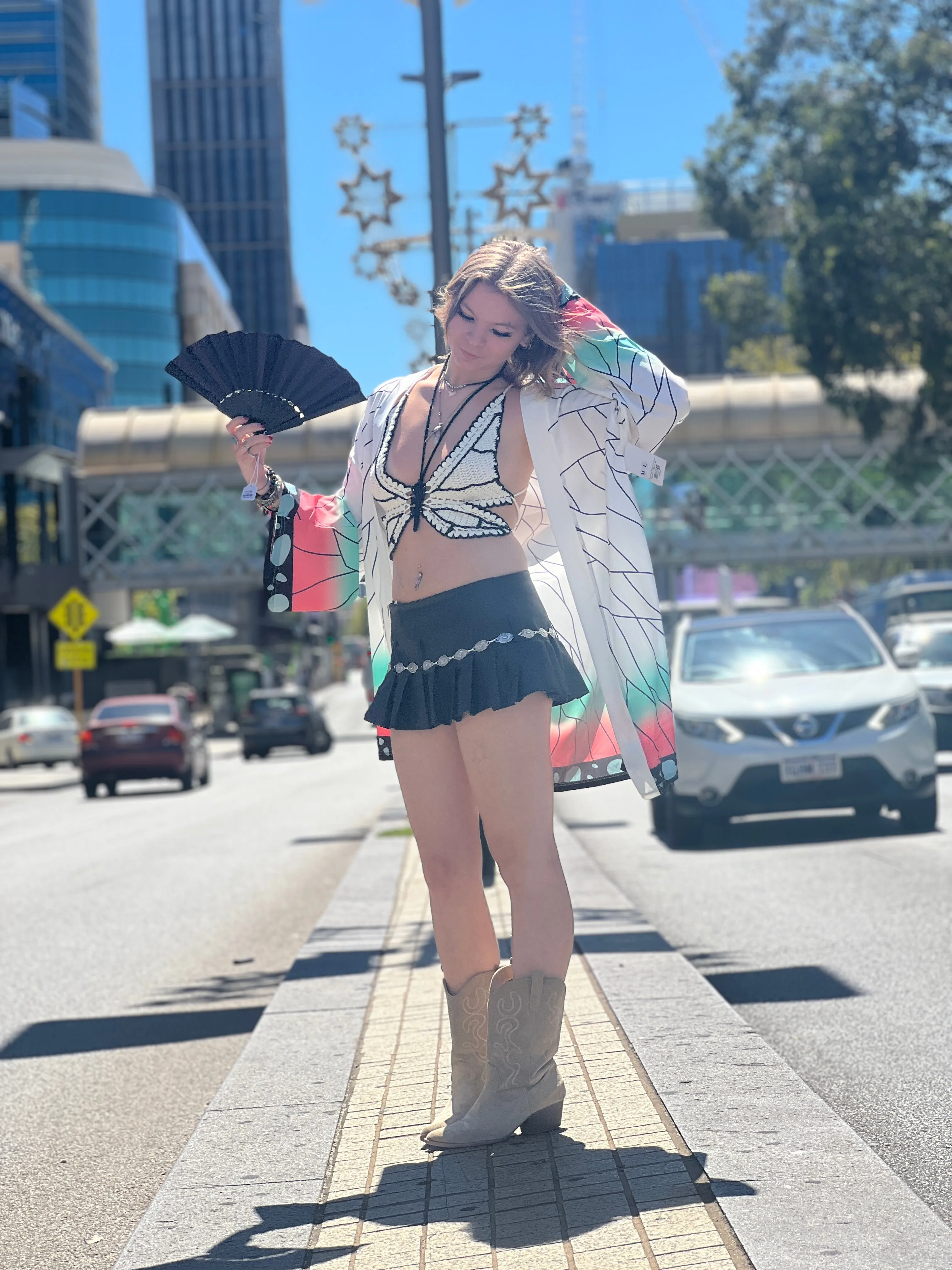 Black and White Knit Halter Butterfly Top