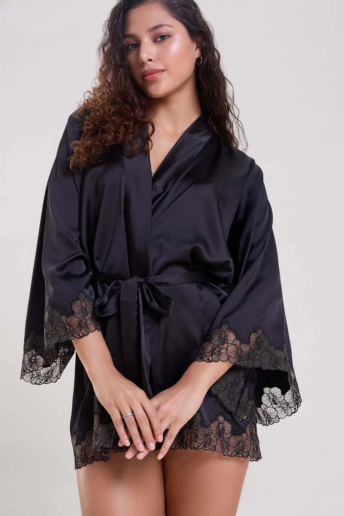 Black Floral Embroidered Robe