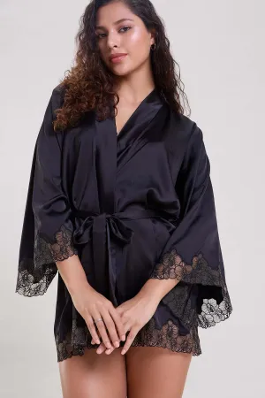 Black Floral Embroidered Robe