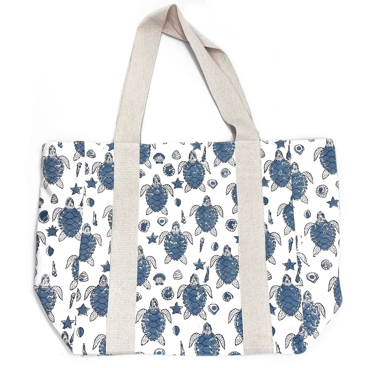 Block Print Canvas Tote Sea Turtles