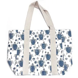 Block Print Canvas Tote Sea Turtles