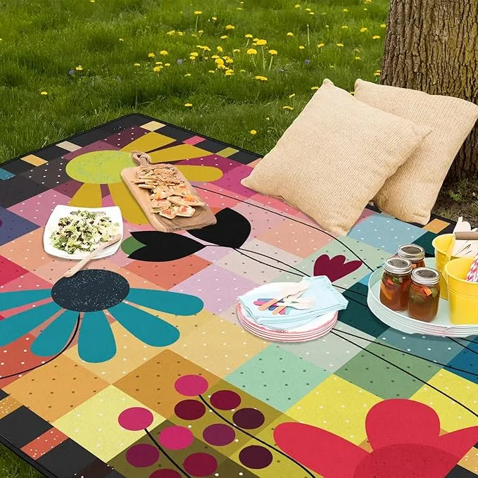Boho Floral Picnic Blanket Waterproof Foldable Extra Large Picnic Mat Beach Blanket 60"x80" for Camping Beach Hiking Patio Party Outdoor Decor Gifts
