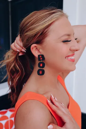 Boo Drop Down Beaded Earrings - Black