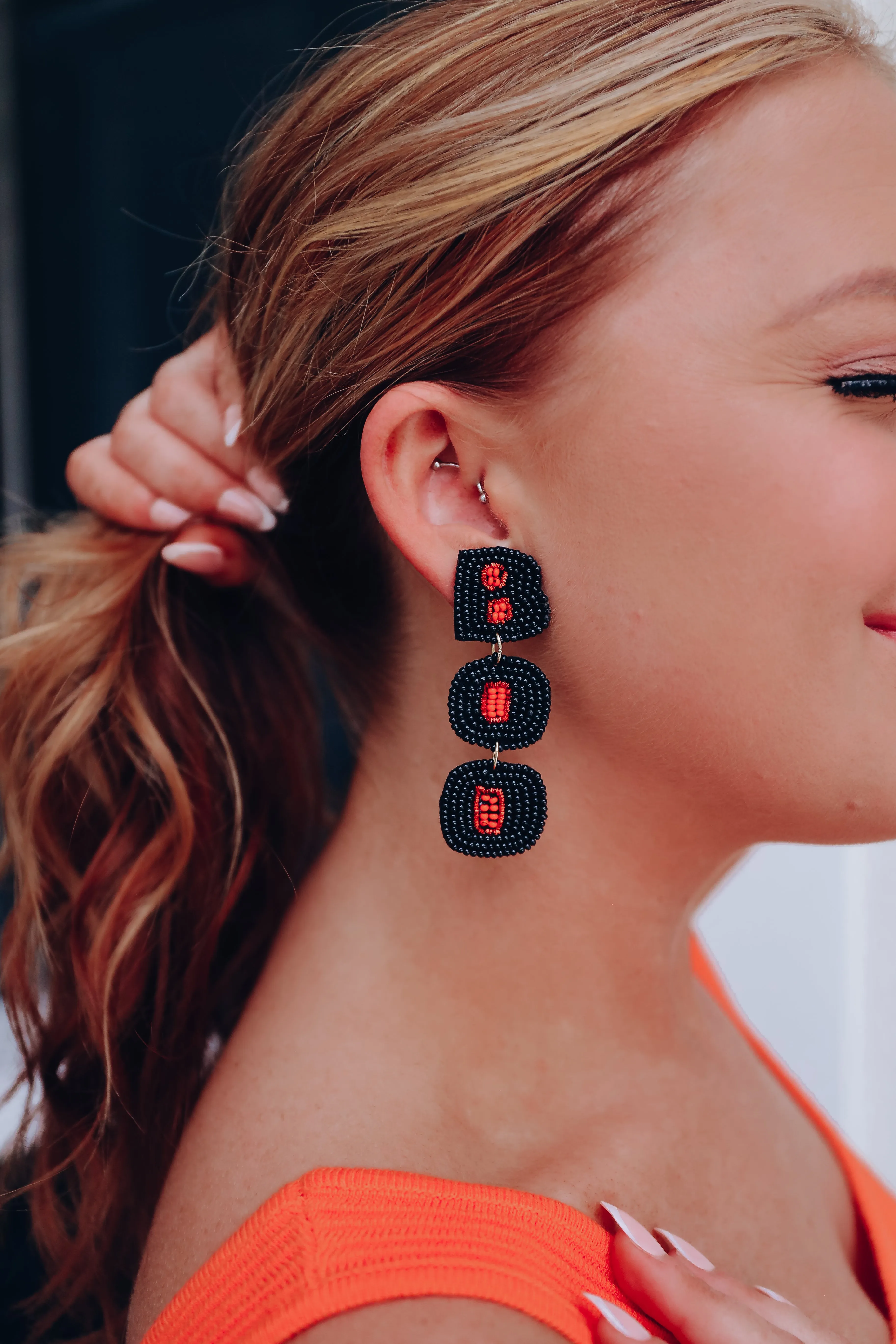 Boo Drop Down Beaded Earrings - Black