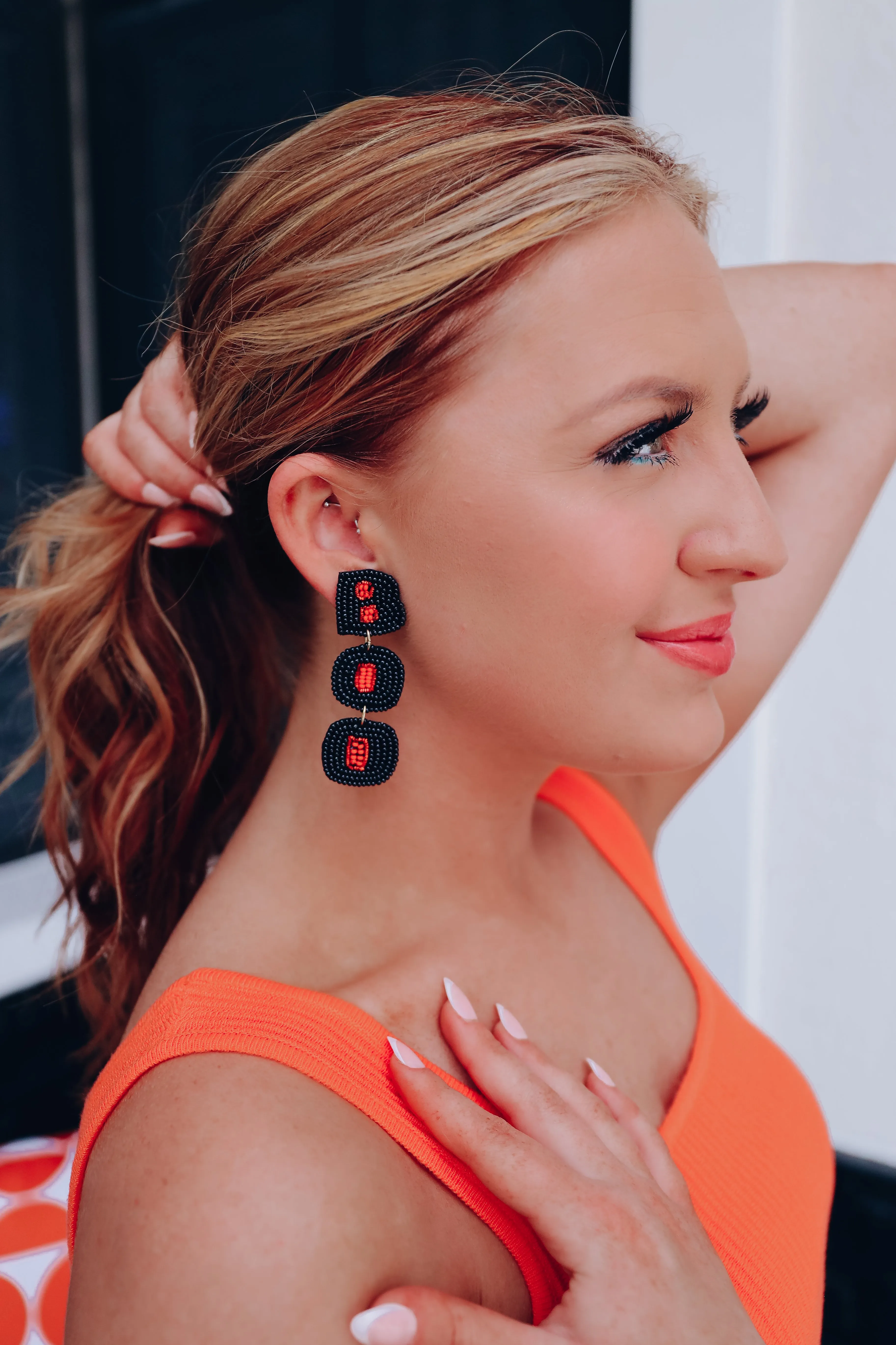 Boo Drop Down Beaded Earrings - Black