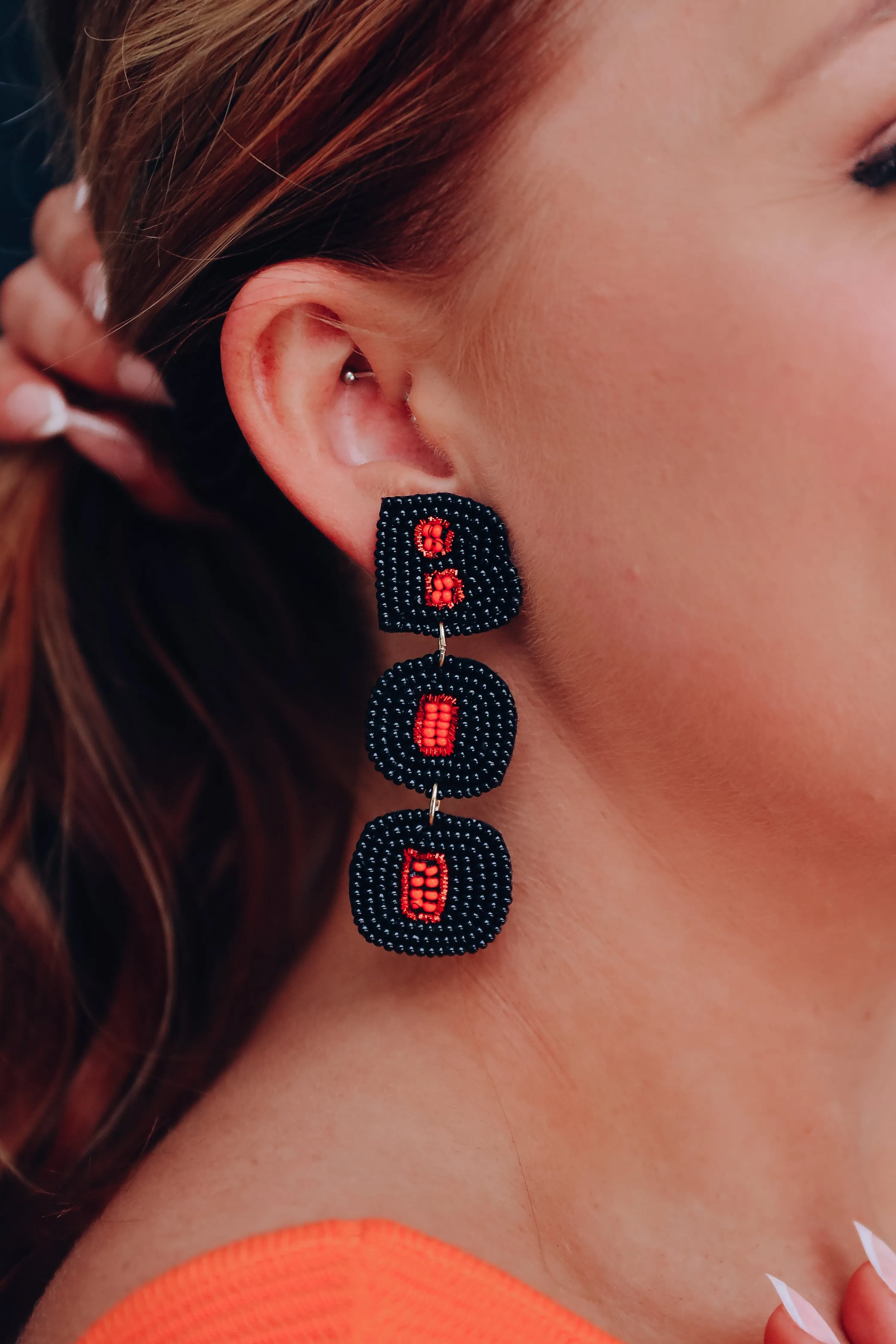 Boo Drop Down Beaded Earrings - Black