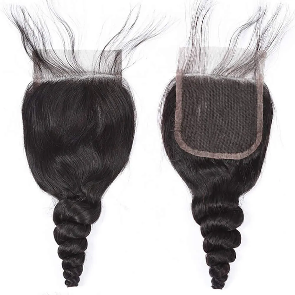 Brazilian Loose Wave 4 Bundles With 4×4 Lace Closure 10A Grade 100% Human Remy Hair MYLOCKME