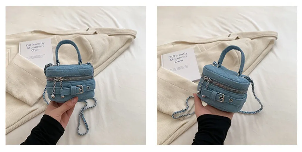 Bucket Bag Mini Shoulder Bag for Women Early Autumn New Mini Lipstick Accessory Bag Crossbody Bag Denim Chain Bag C-240529-10