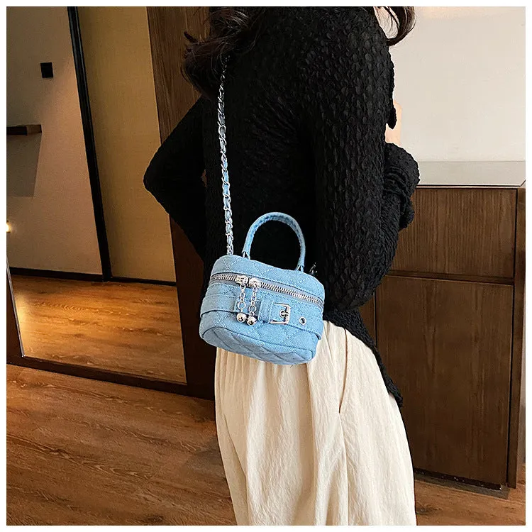 Bucket Bag Mini Shoulder Bag for Women Early Autumn New Mini Lipstick Accessory Bag Crossbody Bag Denim Chain Bag C-240529-10