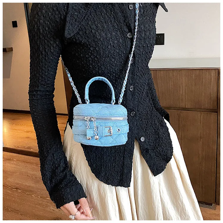 Bucket Bag Mini Shoulder Bag for Women Early Autumn New Mini Lipstick Accessory Bag Crossbody Bag Denim Chain Bag C-240529-10