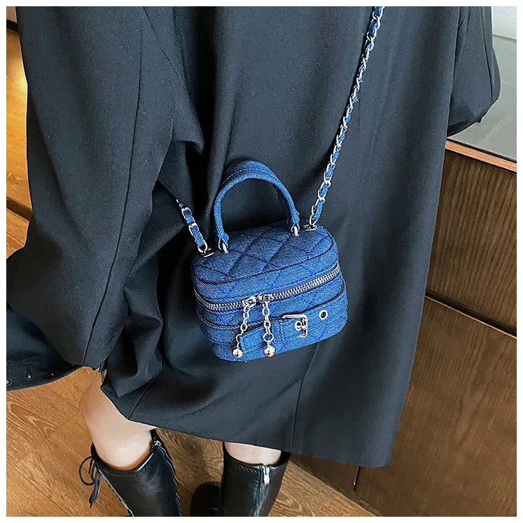 Bucket Bag Mini Shoulder Bag for Women Early Autumn New Mini Lipstick Accessory Bag Crossbody Bag Denim Chain Bag C-240529-10