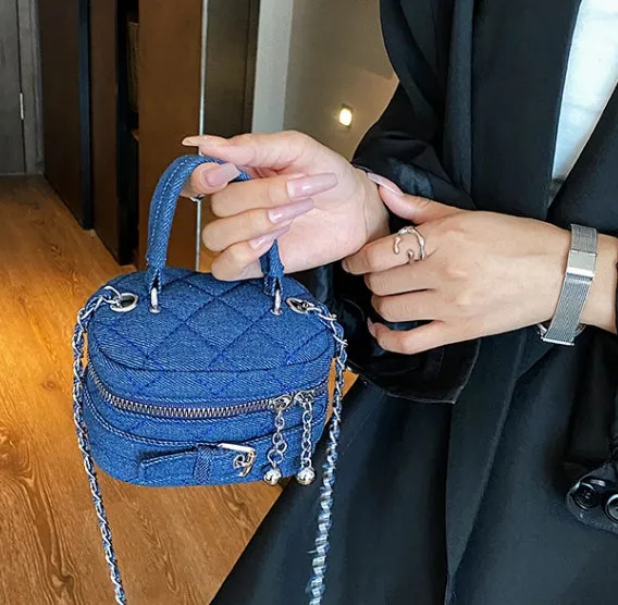 Bucket Bag Mini Shoulder Bag for Women Early Autumn New Mini Lipstick Accessory Bag Crossbody Bag Denim Chain Bag C-240529-10