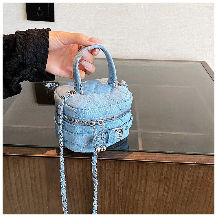 Bucket Bag Mini Shoulder Bag for Women Early Autumn New Mini Lipstick Accessory Bag Crossbody Bag Denim Chain Bag C-240529-10