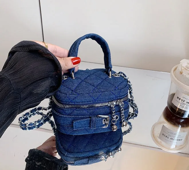 Bucket Bag Mini Shoulder Bag for Women Early Autumn New Mini Lipstick Accessory Bag Crossbody Bag Denim Chain Bag C-240529-10