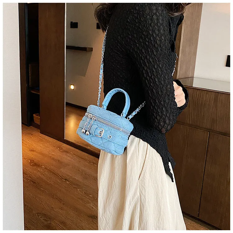 Bucket Bag Mini Shoulder Bag for Women Early Autumn New Mini Lipstick Accessory Bag Crossbody Bag Denim Chain Bag C-240529-10