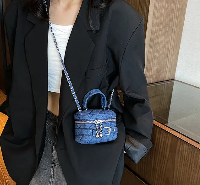 Bucket Bag Mini Shoulder Bag for Women Early Autumn New Mini Lipstick Accessory Bag Crossbody Bag Denim Chain Bag C-240529-10