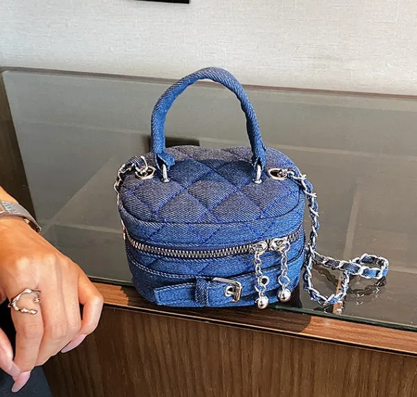 Bucket Bag Mini Shoulder Bag for Women Early Autumn New Mini Lipstick Accessory Bag Crossbody Bag Denim Chain Bag C-240529-10