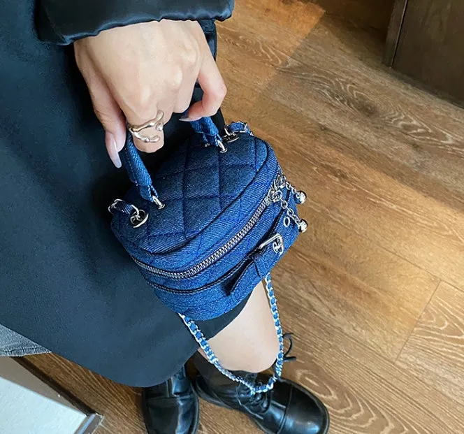 Bucket Bag Mini Shoulder Bag for Women Early Autumn New Mini Lipstick Accessory Bag Crossbody Bag Denim Chain Bag C-240529-10
