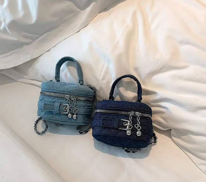 Bucket Bag Mini Shoulder Bag for Women Early Autumn New Mini Lipstick Accessory Bag Crossbody Bag Denim Chain Bag C-240529-10