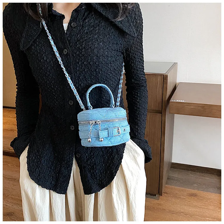 Bucket Bag Mini Shoulder Bag for Women Early Autumn New Mini Lipstick Accessory Bag Crossbody Bag Denim Chain Bag C-240529-10