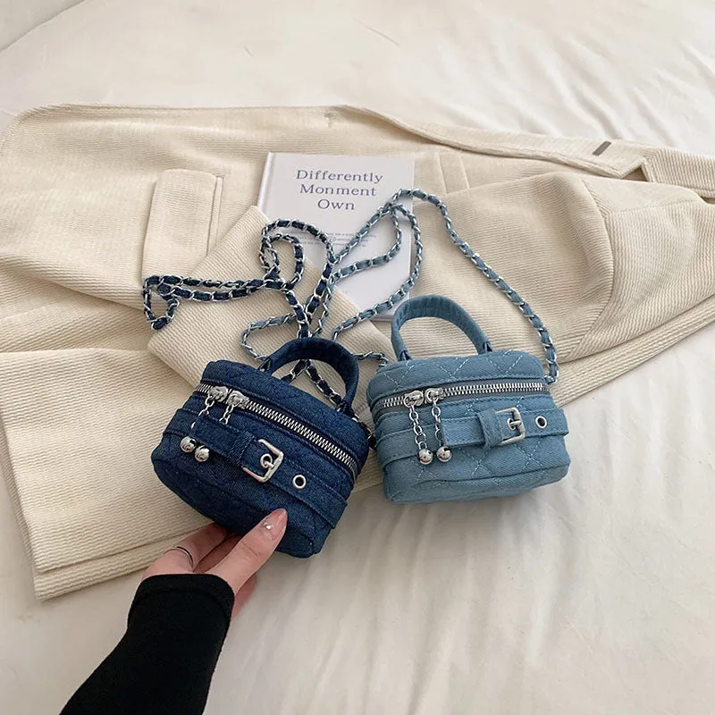 Bucket Bag Mini Shoulder Bag for Women Early Autumn New Mini Lipstick Accessory Bag Crossbody Bag Denim Chain Bag C-240529-10
