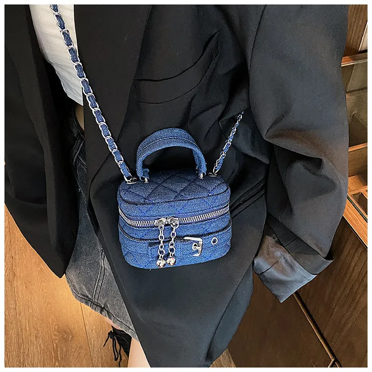 Bucket Bag Mini Shoulder Bag for Women Early Autumn New Mini Lipstick Accessory Bag Crossbody Bag Denim Chain Bag C-240529-10