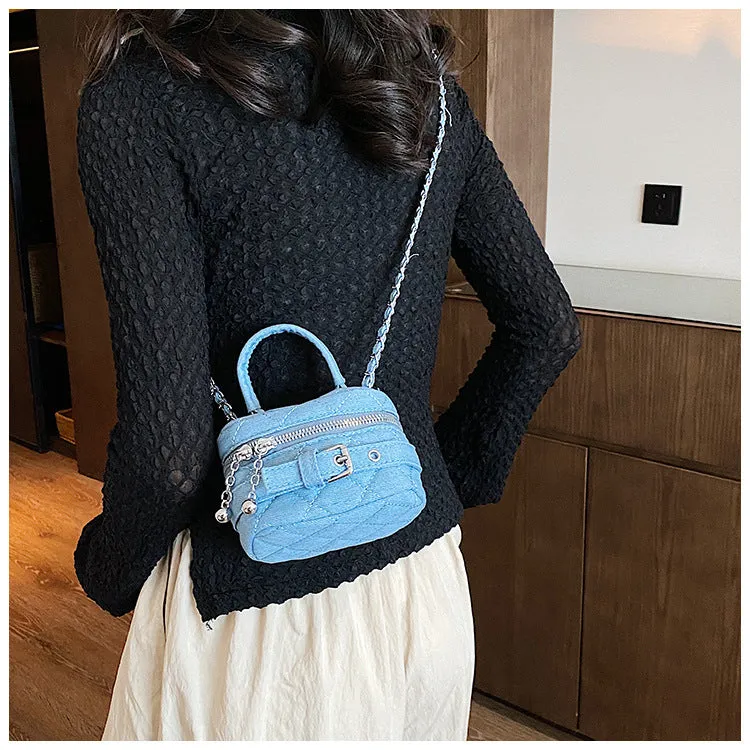 Bucket Bag Mini Shoulder Bag for Women Early Autumn New Mini Lipstick Accessory Bag Crossbody Bag Denim Chain Bag C-240529-10