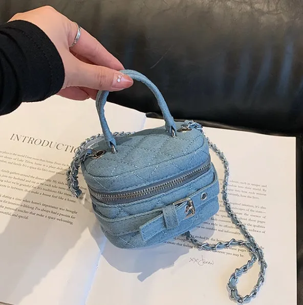 Bucket Bag Mini Shoulder Bag for Women Early Autumn New Mini Lipstick Accessory Bag Crossbody Bag Denim Chain Bag C-240529-10