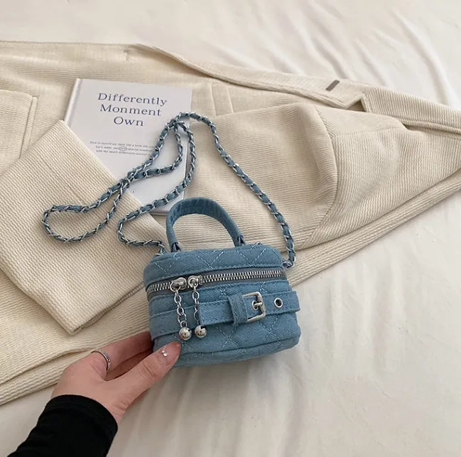 Bucket Bag Mini Shoulder Bag for Women Early Autumn New Mini Lipstick Accessory Bag Crossbody Bag Denim Chain Bag C-240529-10