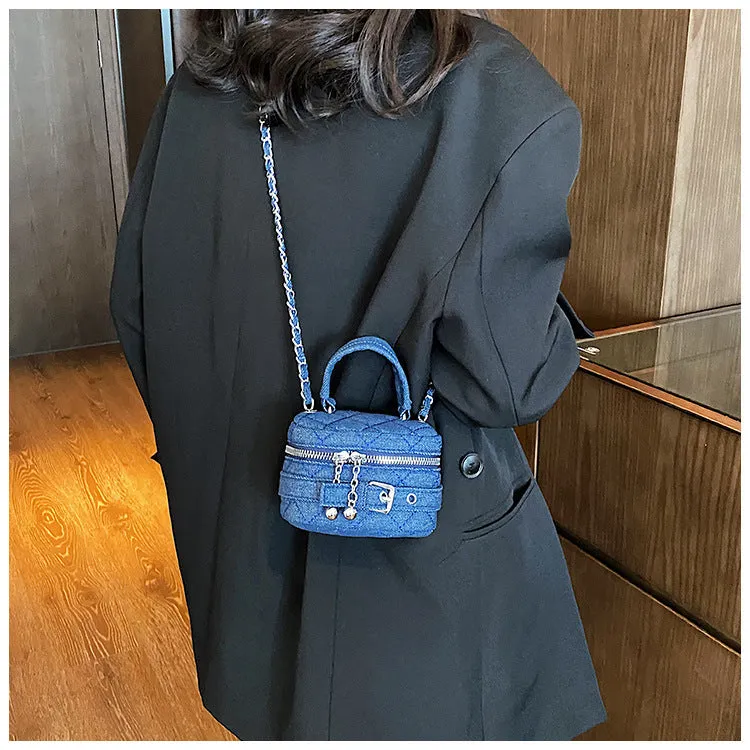 Bucket Bag Mini Shoulder Bag for Women Early Autumn New Mini Lipstick Accessory Bag Crossbody Bag Denim Chain Bag C-240529-10