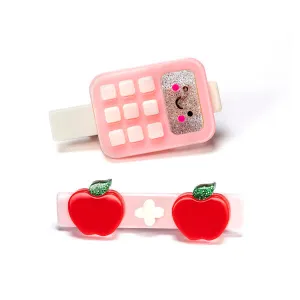 Calculator Lt Pink & Apples Alligator Clip - BTS23