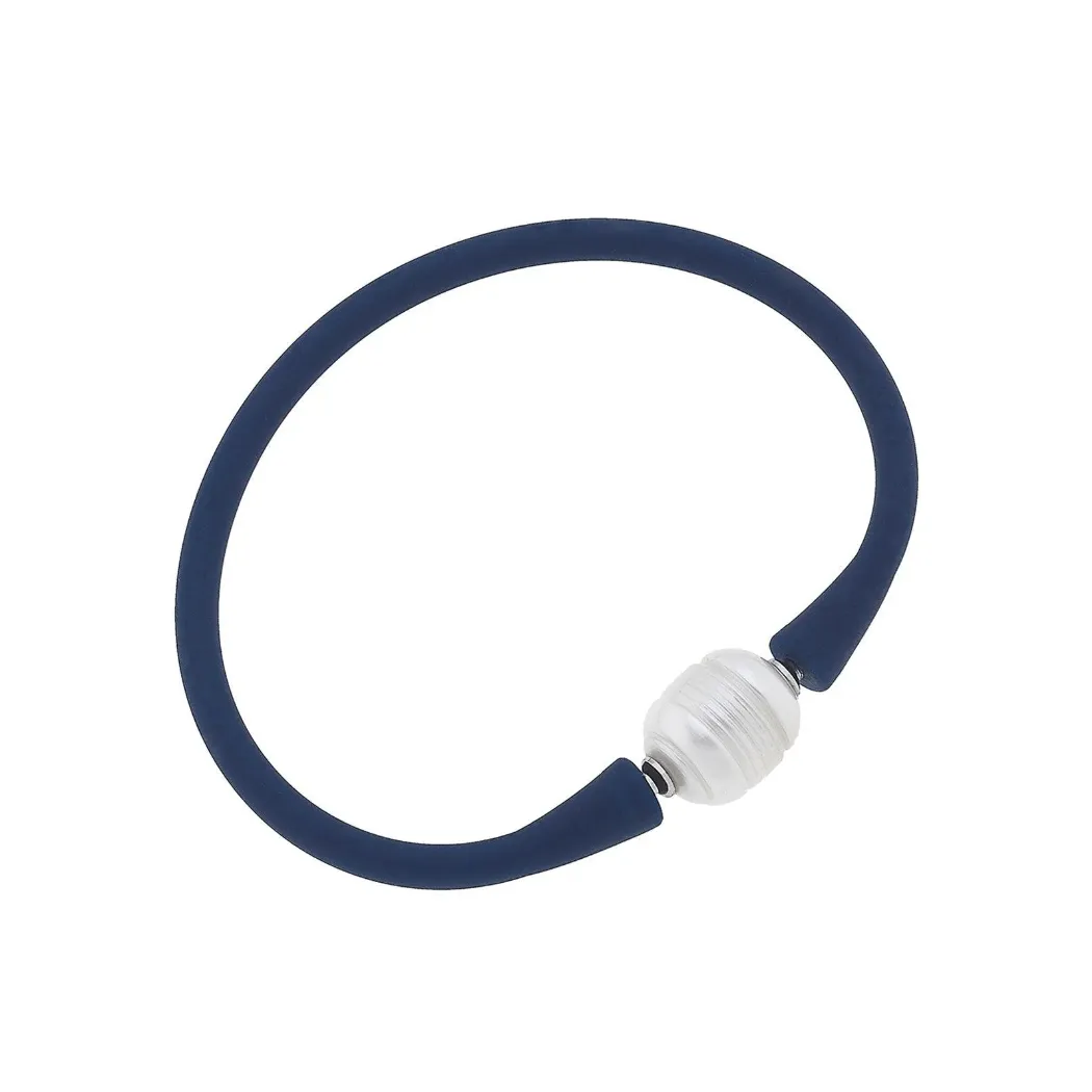 CANVAS Bali Freshwater Pearl Silicone Children's Bracelet -Navy