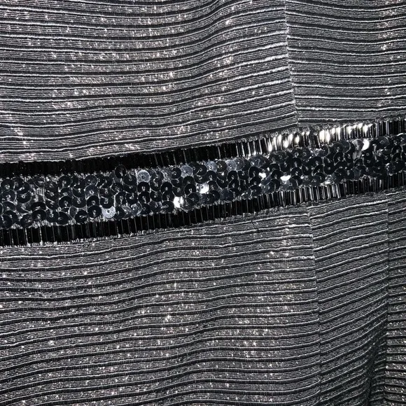 Carmen Marc Valvo Black Ribbed Metallic Square Neck Cap Sleeve Short Dress Sz 10
