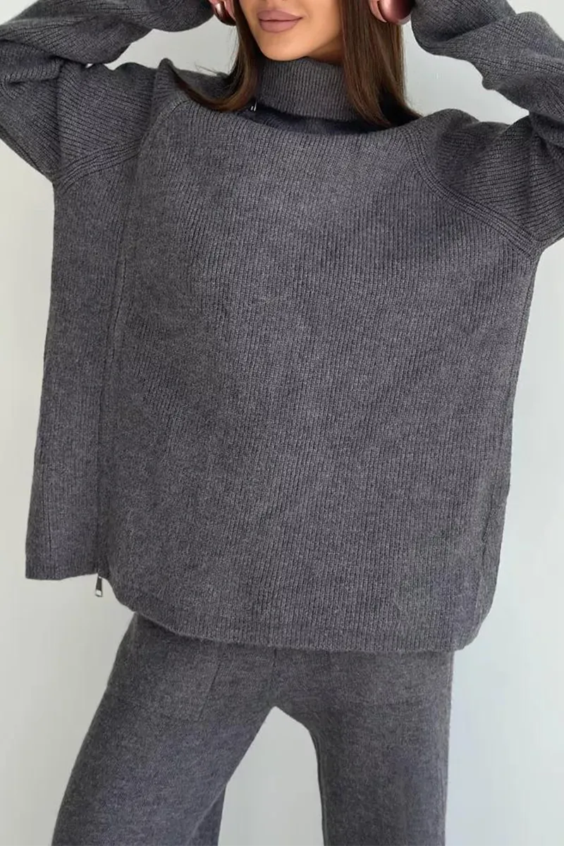 Casual Daily Zipper Collar Long Sleeve Two Pieces(6 Colors)