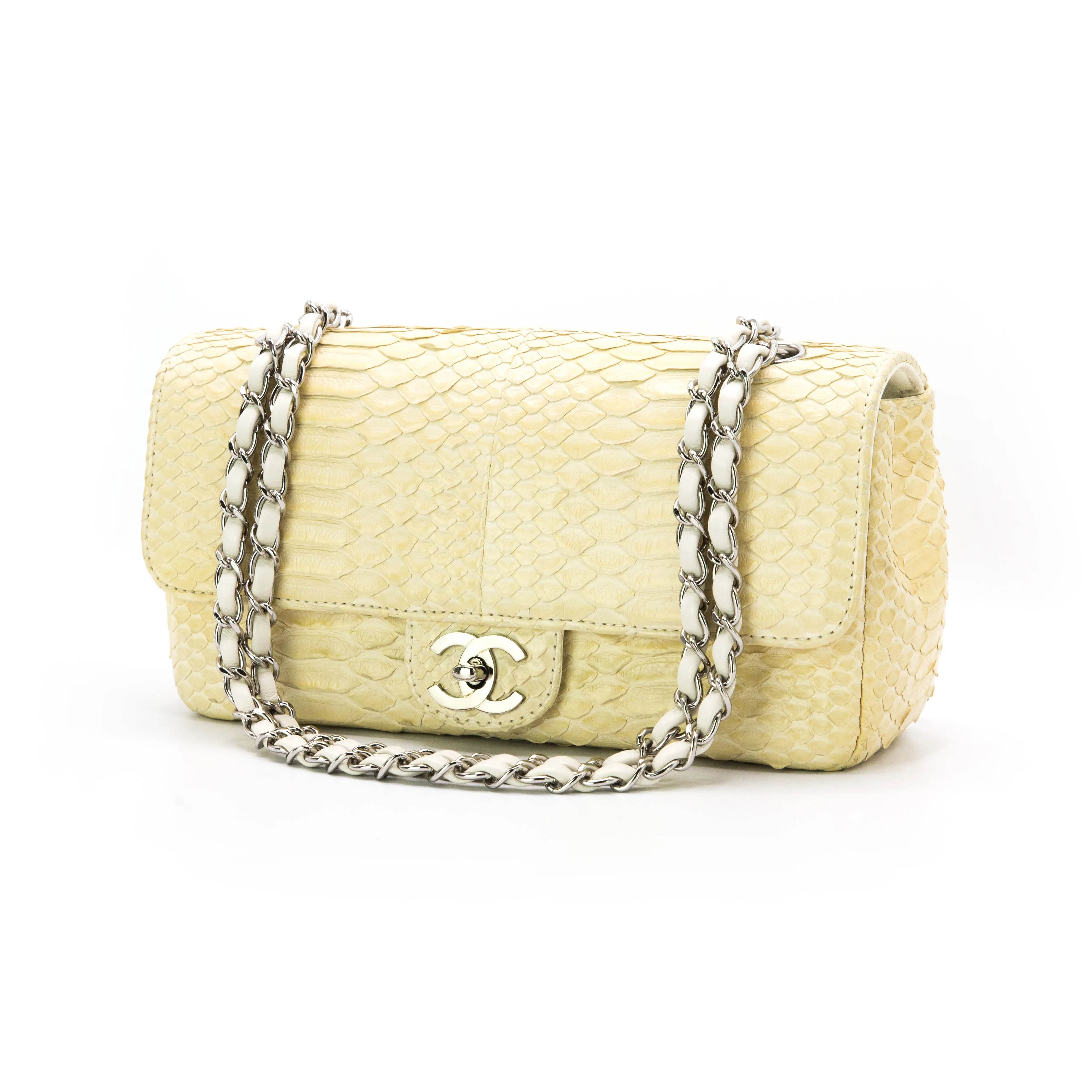 Chanel Bone White Python 2.55 10” Single Flap Bag